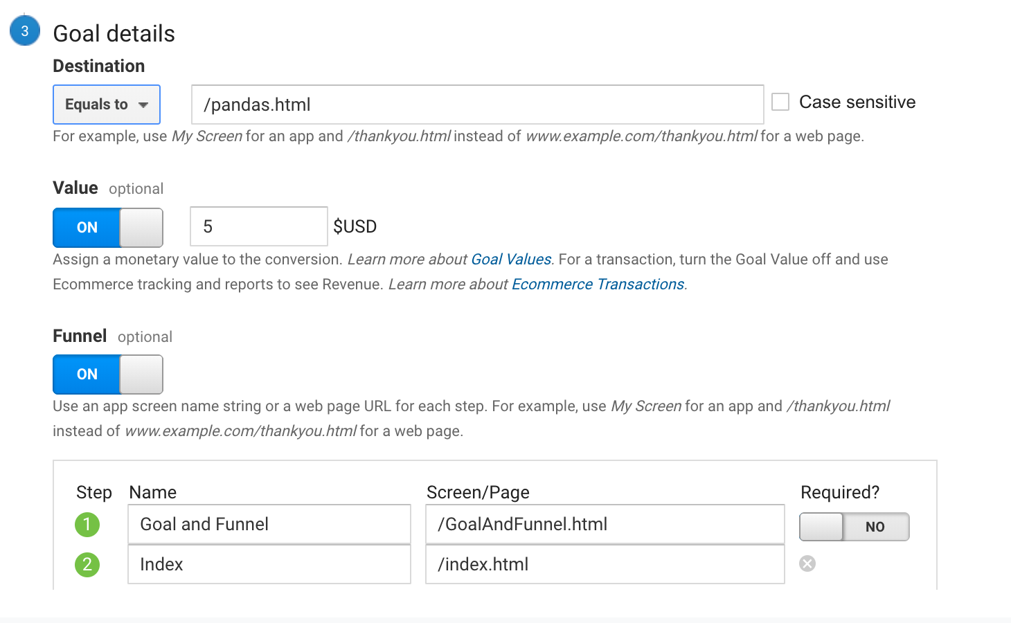 Google Analytics Goal Setup