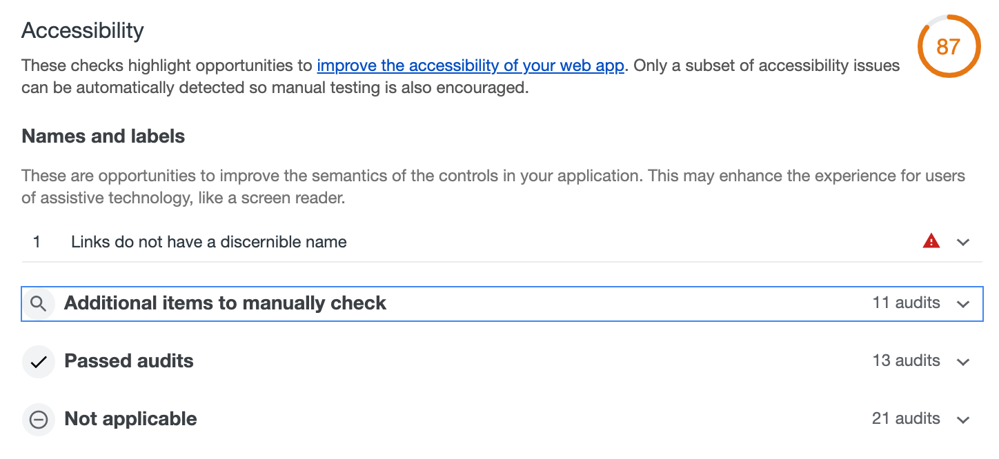 Lighthouse Accessibility Audit Screenshot